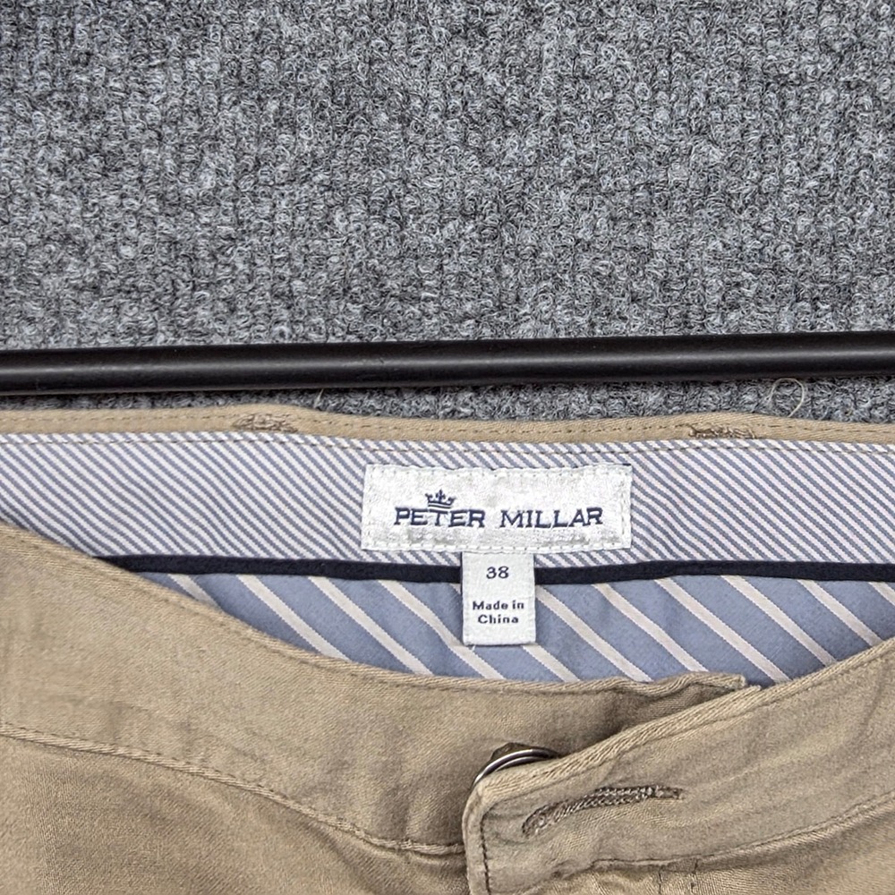 Peter Millar Mens Khaki Chinos Flat Front Straight Leg Pants Size 38 - Picture 7 of 12